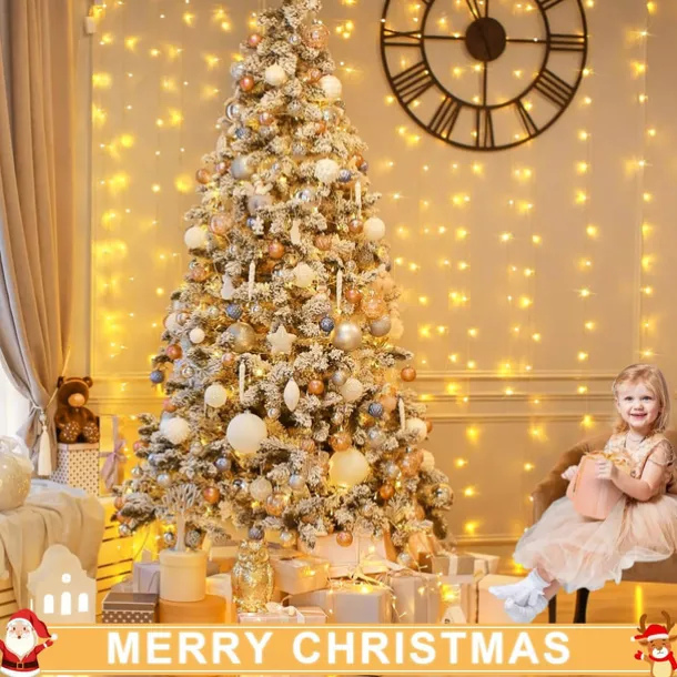 300 LED 9.8x9.8Ft Remote Control Christmas Curtain Lights USB Plug in Fairy Curtain Lights Outdoor Window Wall Hanging Curtain String Lights for Bedroom Backdrop Wedding Party Indoor Decor Warm White