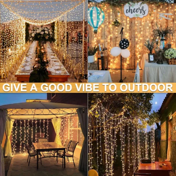 300 LED 9.8x9.8Ft Remote Control Christmas Curtain Lights USB Plug in Fairy Curtain Lights Outdoor Window Wall Hanging Curtain String Lights for Bedroom Backdrop Wedding Party Indoor Decor Warm White