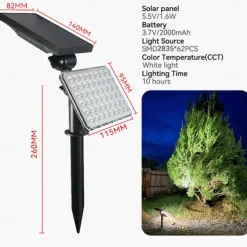 62 leds Solar Garden Lights Adjustable Outdoor Solar Lamp Waterproof Wall Lighting for Garden Decoration Light