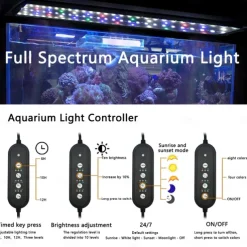 24/7 Lighting Aquarium LED Light, Sunrise-Daylight-Moonlight Mode and DIY Mode, Adjustable Timer Adjustable Brightness Fish Tank Light with Extendable Bracket 7 Colors for Planted Tank