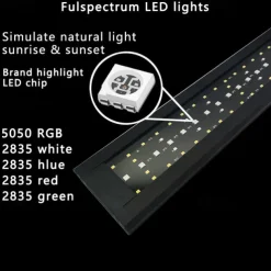 24/7 Lighting Aquarium LED Light, Sunrise-Daylight-Moonlight Mode and DIY Mode, Adjustable Timer Adjustable Brightness Fish Tank Light with Extendable Bracket 7 Colors for Planted Tank