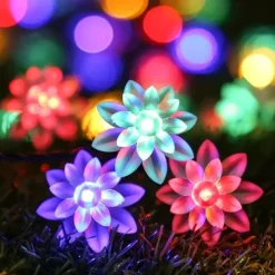 20/30/50 Lights Solar Double Layer Lotus Petal String Lights 8 Lighting Modes Decorative Lights For Outdoor Garden Hedge Yard Christmas Tree Lawn Party (Colorful/Warm White) 1pc