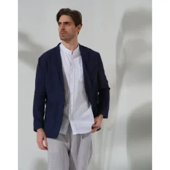 100% Linen Men's Linen Blazer Blazer Business Formal Evening Wedding Party Fashion Casual Spring & Fall Plain Pocket Casual / Daily Single Breasted Blazer Black Dark Blue
