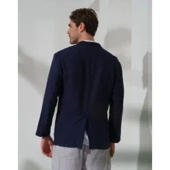 100% Linen Men's Linen Blazer Blazer Business Formal Evening Wedding Party Fashion Casual Spring & Fall Plain Pocket Casual / Daily Single Breasted Blazer Black Dark Blue