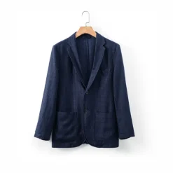 100% Linen Men's Linen Blazer Blazer Business Formal Evening Wedding Party Fashion Casual Spring & Fall Plain Pocket Casual / Daily Single Breasted Blazer Black Dark Blue