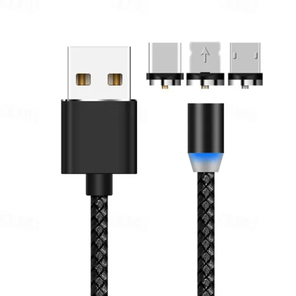 2023 magnetic USB cable LED magnetic charging cable suitable for iPhone micro USB C type fast charging magnet charger mobile phone cable