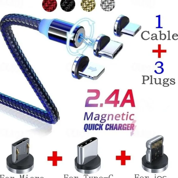 2023 magnetic USB cable LED magnetic charging cable suitable for iPhone micro USB C type fast charging magnet charger mobile phone cable