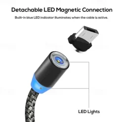 2023 magnetic USB cable LED magnetic charging cable suitable for iPhone micro USB C type fast charging magnet charger mobile phone cable
