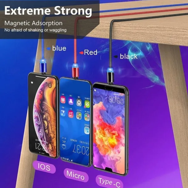 2023 magnetic USB cable LED magnetic charging cable suitable for iPhone micro USB C type fast charging magnet charger mobile phone cable