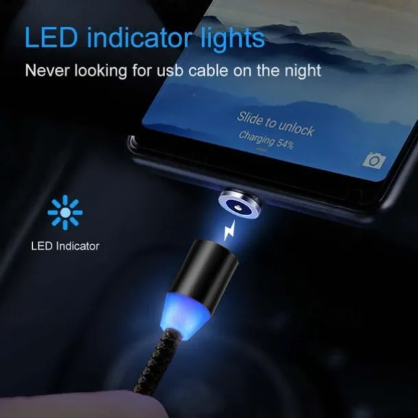 2023 magnetic USB cable LED magnetic charging cable suitable for iPhone micro USB C type fast charging magnet charger mobile phone cable