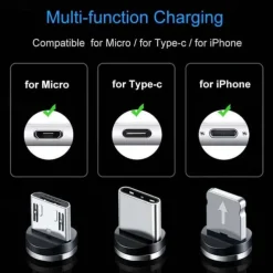 2023 magnetic USB cable LED magnetic charging cable suitable for iPhone micro USB C type fast charging magnet charger mobile phone cable
