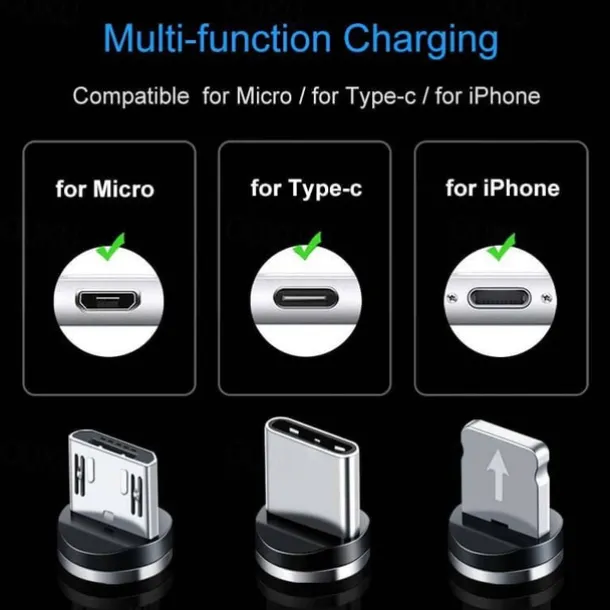 2023 magnetic USB cable LED magnetic charging cable suitable for iPhone micro USB C type fast charging magnet charger mobile phone cable