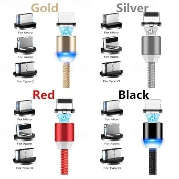 2023 magnetic USB cable LED magnetic charging cable suitable for iPhone micro USB C type fast charging magnet charger mobile phone cable