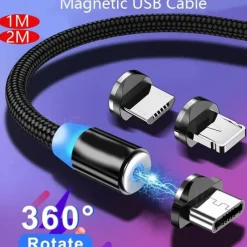 2023 magnetic USB cable LED magnetic charging cable suitable for iPhone micro USB C type fast charging magnet charger mobile phone cable