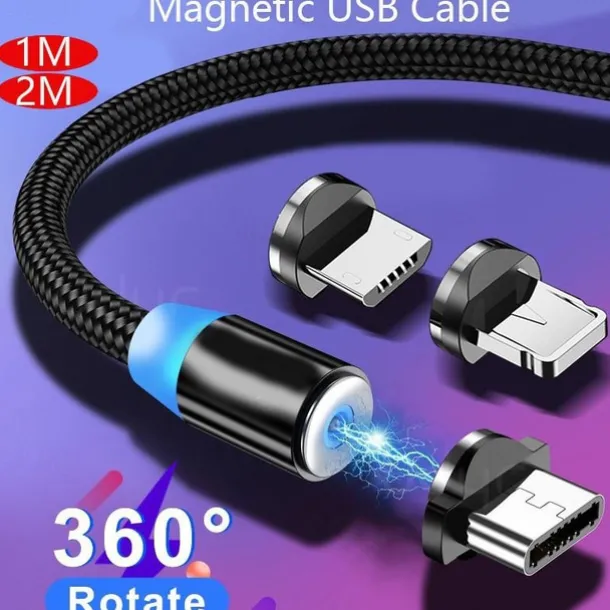 2023 magnetic USB cable LED magnetic charging cable suitable for iPhone micro USB C type fast charging magnet charger mobile phone cable