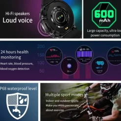 600 mAh Large Battery Watch For Men Smart Watch Men IP68 Waterproof Smartwatch AMOLED HD Screen Bluetooth Call Sports Bracelet