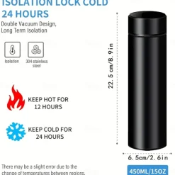 480 ml Digital Thermos Cup Intelligent Temperature Smart Digital Thermal Coffee Travel Mug - Touch Display Temperature, Stainless Steel Vacuum Flask - Perfect Gift for Back To School