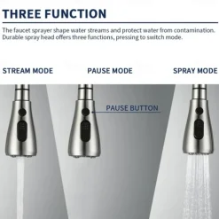 2 Modes Kitchen Sink Faucet Head Replacement, Excellent Quality Helmet Lining-Surface Treatment-Chrome Faucet Spout Pull Out Pull Down Kitchen Faucet Sprayer