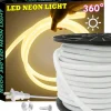 360 Neon Light LED Strip AC110 16-100 ft Flexible/Waterproof/ Dimmable Timing Warm White LED Rope Lightremote Control Suitable for Home/Garden/Building Decoration DIY Decor US Plug