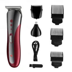 2023 New 3 In 1 Hair Trimmer Shaver Professional Electric Rechargeable Cordless Hair Clipper Beard Nose Ear Hair Trimmer Red Black for Barber Men