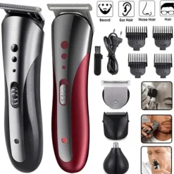 2023 New 3 In 1 Hair Trimmer Shaver Professional Electric Rechargeable Cordless Hair Clipper Beard Nose Ear Hair Trimmer Red Black for Barber Men