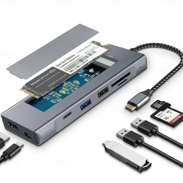 2023 NEW 8-in-1 USB Hub With Disk Storage Function USB Type-c to HDMI-Compatible Laptop Dock Station For Macbook Pro Air M1 M2