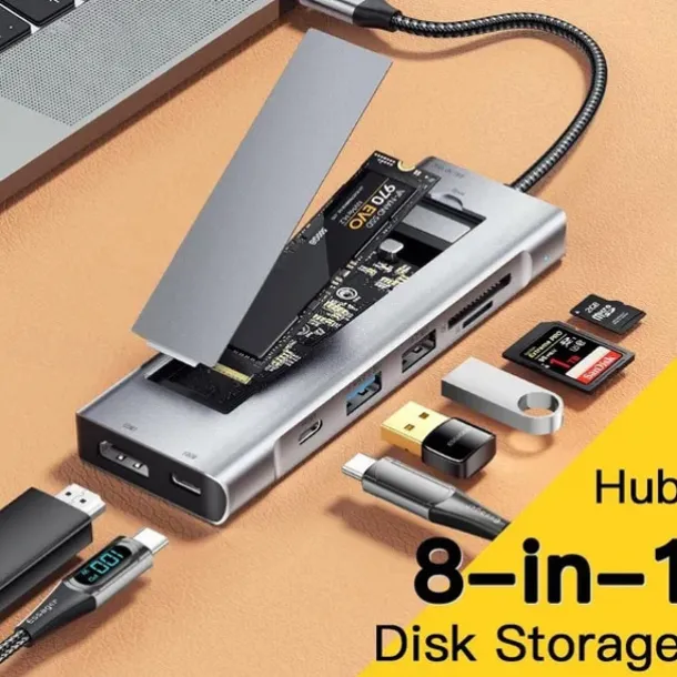 2023 NEW 8-in-1 USB Hub With Disk Storage Function USB Type-c to HDMI-Compatible Laptop Dock Station For Macbook Pro Air M1 M2