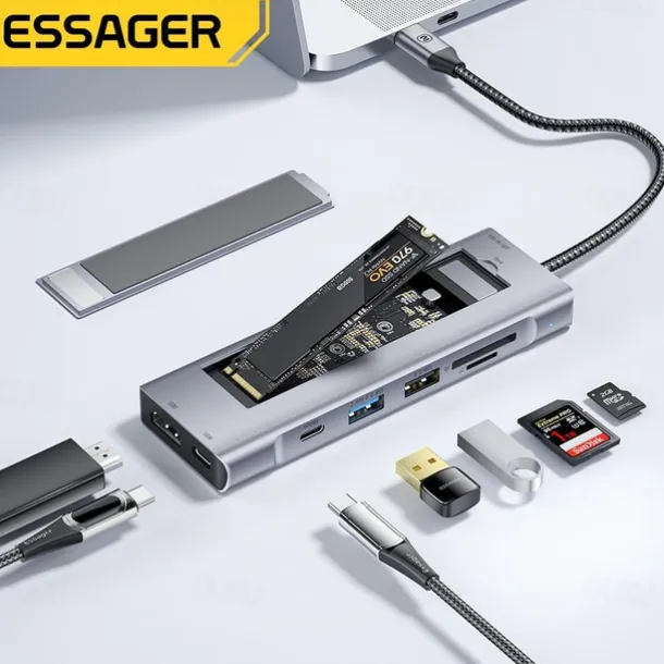 2023 NEW 8-in-1 USB Hub With Disk Storage Function USB Type-c to HDMI-Compatible Laptop Dock Station For Macbook Pro Air M1 M2