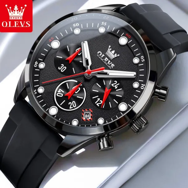 2024 New Olevs Brand Men'S Watches Chronograph Calendar 24-Hour Indication Quartz Watch Three Eyes Six Hands Waterproof Sports Men'S Wristwatch