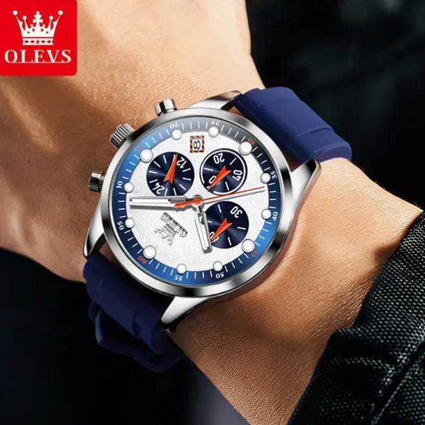 2024 New Olevs Brand Men'S Watches Chronograph Calendar 24-Hour Indication Quartz Watch Three Eyes Six Hands Waterproof Sports Men'S Wristwatch