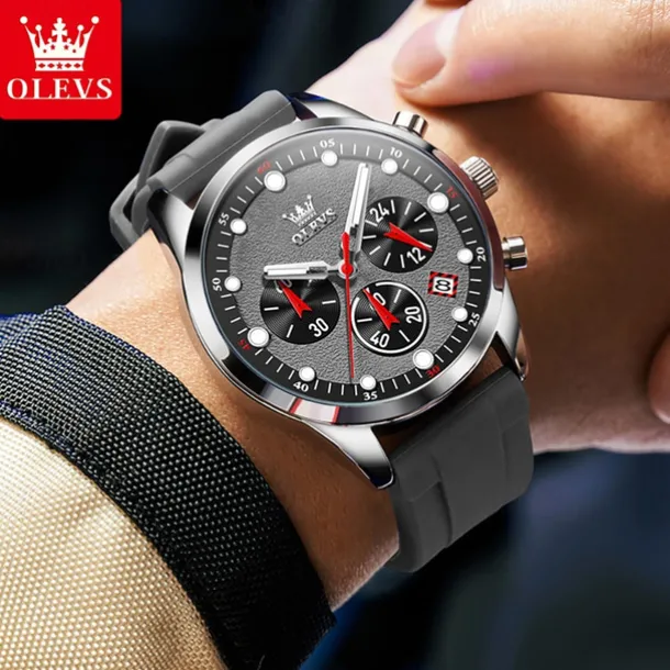 2024 New Olevs Brand Men'S Watches Chronograph Calendar 24-Hour Indication Quartz Watch Three Eyes Six Hands Waterproof Sports Men'S Wristwatch