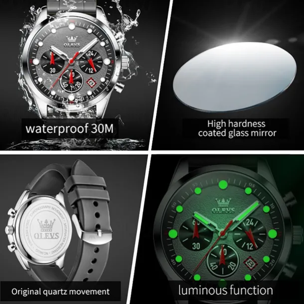 2024 New Olevs Brand Men'S Watches Chronograph Calendar 24-Hour Indication Quartz Watch Three Eyes Six Hands Waterproof Sports Men'S Wristwatch