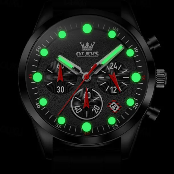 2024 New Olevs Brand Men'S Watches Chronograph Calendar 24-Hour Indication Quartz Watch Three Eyes Six Hands Waterproof Sports Men'S Wristwatch