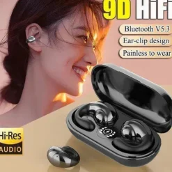 2023 NEW Painless Bone Conduction Earphone Bluetooth 5.3 Wireless Headphones Waterproof Sports Headsets with Microphone Ear Clip on Ear Earring Wireless Earbuds
