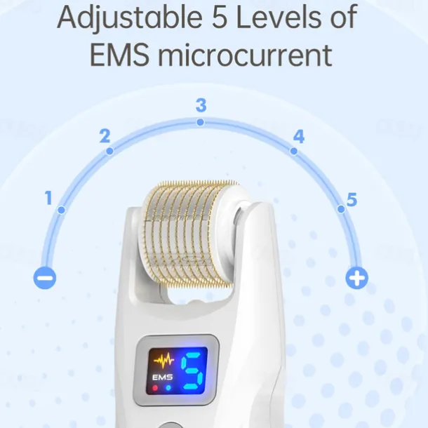 2023 Newest 540pins EMS Derma Roller Micro Current Microneedling Roller with Red Blue Light Therapy and Vibration Bio Roller G5