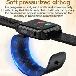 696 P300 Air Pump Blood Glucose Watch Smart Watch 1.83 inch Bluetooth Pedometer Call Reminder Sleep Tracker Compatible with Android iOS Men Hands-Free Calls Message Reminder IP67 40mm