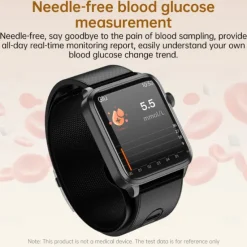 696 P300 Air Pump Blood Glucose Watch Smart Watch 1.83 inch Bluetooth Pedometer Call Reminder Sleep Tracker Compatible with Android iOS Men Hands-Free Calls Message Reminder IP67 40mm