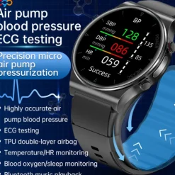 696 P70 Blood Glucose Watch Smart Watch 1.32 inch Smart Band Fitness Bracelet Bluetooth ECG+PPG Temperature Monitoring Pedometer Compatible with Android iOS Men Message Reminder IP 67 43mm Watch Case