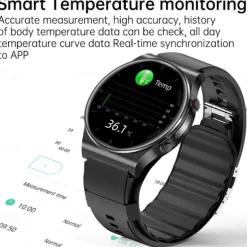 696 P70 Blood Glucose Watch Smart Watch 1.32 inch Smart Band Fitness Bracelet Bluetooth ECG+PPG Temperature Monitoring Pedometer Compatible with Android iOS Men Message Reminder IP 67 43mm Watch Case