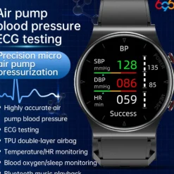 696 P70 Blood Glucose Watch Smart Watch 1.32 inch Smart Band Fitness Bracelet Bluetooth ECG+PPG Temperature Monitoring Pedometer Compatible with Android iOS Men Message Reminder IP 67 43mm Watch Case