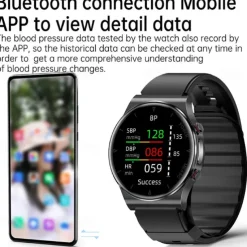 696 P70 Blood Glucose Watch Smart Watch 1.32 inch Smart Band Fitness Bracelet Bluetooth ECG+PPG Temperature Monitoring Pedometer Compatible with Android iOS Men Message Reminder IP 67 43mm Watch Case