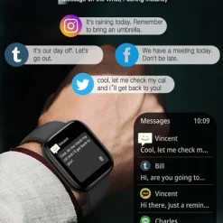 696 P114 Smart Watch 1.85 inch Smart Band Fitness Bracelet Bluetooth Pedometer Call Reminder Sleep Tracker Compatible with Android iOS Women Men Hands-Free Calls Message Reminder IP 67 40mm Watch Case