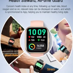 696 P114 Smart Watch 1.85 inch Smart Band Fitness Bracelet Bluetooth Pedometer Call Reminder Sleep Tracker Compatible with Android iOS Women Men Hands-Free Calls Message Reminder IP 67 40mm Watch Case