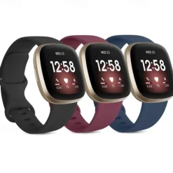 4 Pack 3 Pack Smart Watch Band Compatible with Fitbit Versa 4 Sense 2 Versa 3 Sense Soft Silicone Smartwatch Strap Adjustable Women Men Sport Band Replacement Wristband
