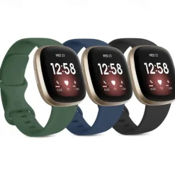 4 Pack 3 Pack Smart Watch Band Compatible with Fitbit Versa 4 Sense 2 Versa 3 Sense Soft Silicone Smartwatch Strap Adjustable Women Men Sport Band Replacement Wristband