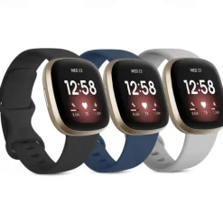 4 Pack 3 Pack Smart Watch Band Compatible with Fitbit Versa 4 Sense 2 Versa 3 Sense Soft Silicone Smartwatch Strap Adjustable Women Men Sport Band Replacement Wristband