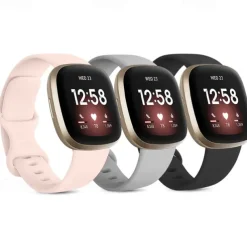 4 Pack 3 Pack Smart Watch Band Compatible with Fitbit Versa 4 Sense 2 Versa 3 Sense Soft Silicone Smartwatch Strap Adjustable Women Men Sport Band Replacement Wristband