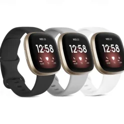 4 Pack 3 Pack Smart Watch Band Compatible with Fitbit Versa 4 Sense 2 Versa 3 Sense Soft Silicone Smartwatch Strap Adjustable Women Men Sport Band Replacement Wristband