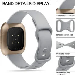 4 Pack 3 Pack Smart Watch Band Compatible with Fitbit Versa 4 Sense 2 Versa 3 Sense Soft Silicone Smartwatch Strap Adjustable Women Men Sport Band Replacement Wristband