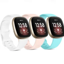 4 Pack 3 Pack Smart Watch Band Compatible with Fitbit Versa 4 Sense 2 Versa 3 Sense Soft Silicone Smartwatch Strap Adjustable Women Men Sport Band Replacement Wristband